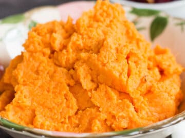 Mashed Cooked Sweet Potatoes in A white Bowl